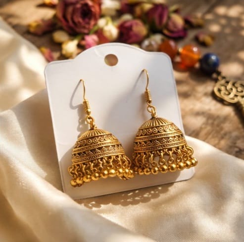 Royal Golden Jhumkas – Traditional Elegance Earrings for Women