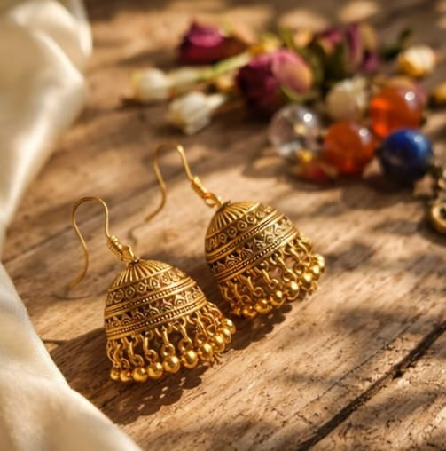 Royal Golden Jhumkas – Traditional Elegance Earrings for Women