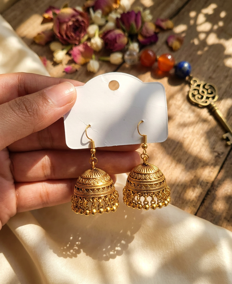 Royal Golden Jhumkas – Traditional Elegance Earrings for Women