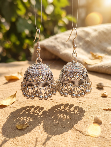Elegant Silver Jhumkas – Classic Ethnic Earrings for Women