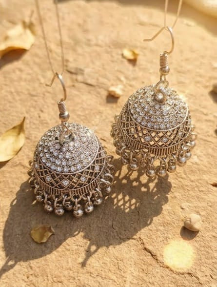 Elegant Silver Jhumkas – Classic Ethnic Earrings for Women