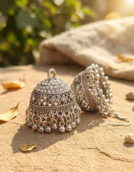 Elegant Silver Jhumkas – Classic Ethnic Earrings for Women